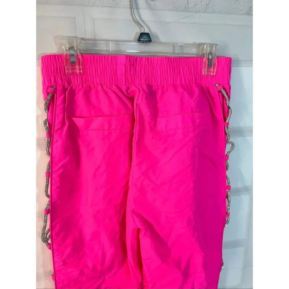 Akira Neon Pink Diamond Lace-Up High-Waisted Pull-On Track Pants Size XL